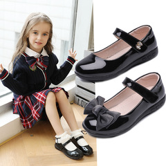 Children's Black Leather Shoes for Girls, Performance Shoes, 2024 Autumn New Student Children's Little Princess Shoes, Single Black Soft Sole