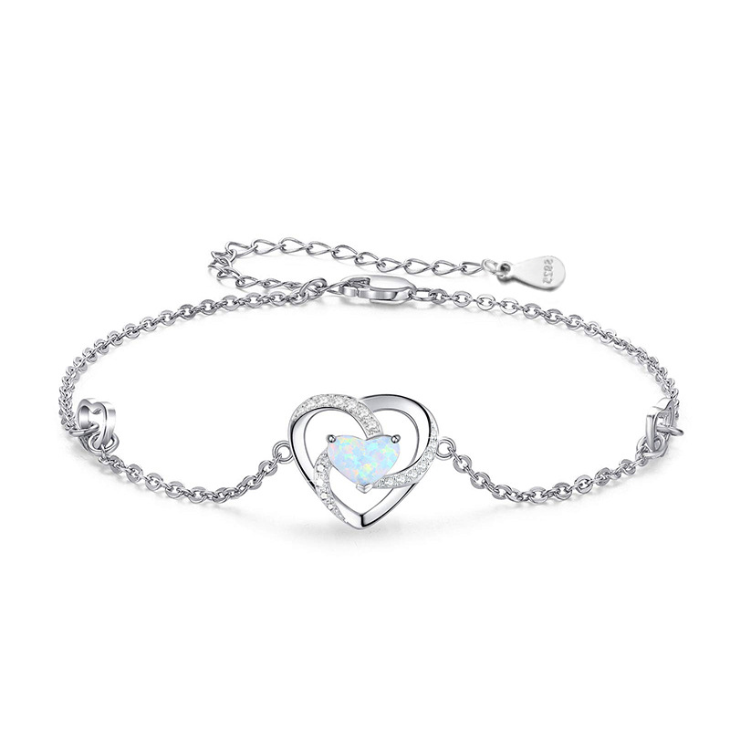 Europa y los Estados Unidos transfronterizos Opal Opal amor pulsera en forma de corazón mujer 925 plata ligera de lujo nicho de alta calidad joyería de mano