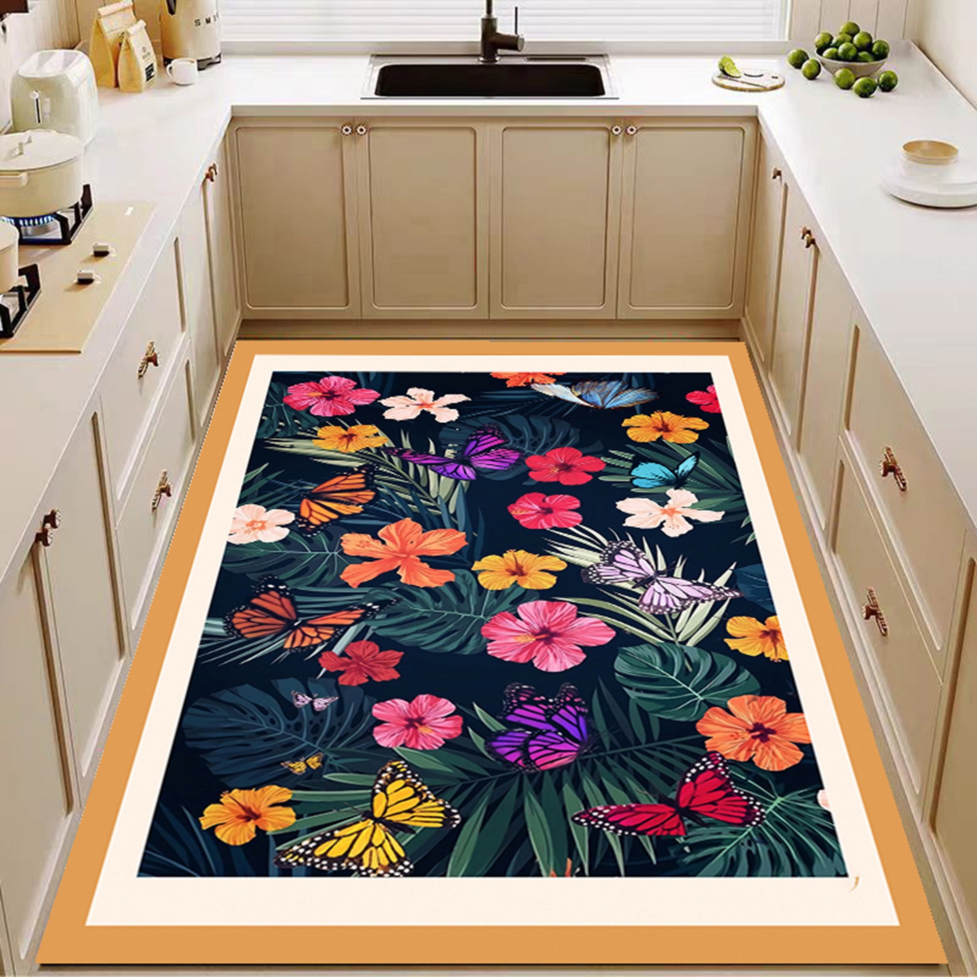 Erasable Kitchen Pvc Floor Mat, Non-Slip, Oil-Proof, Waterproof, Household Foot Mat, Entryway, Foyer, Anti-Dirt Leather Carpet