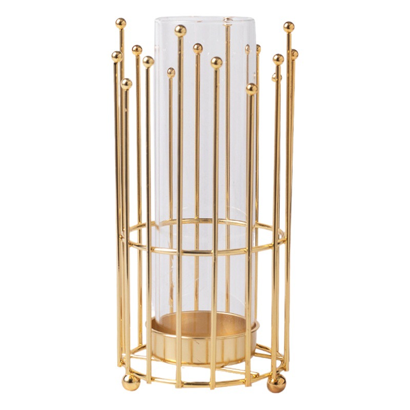 Jarrón de hierro y vidrio para flores secas, hidroponía, portavelas, pieza decorativa para sala de estar, mesa de comedor, mueble de TV, estudio, jarrón transfronterizo.