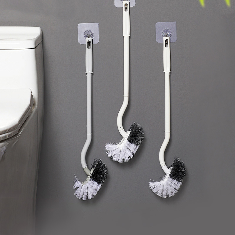 Cepillo de Inodoro Curvado Tipo S de Plástico, Mango Largo, Cerdas Suaves, Montado en Pared, para Baño