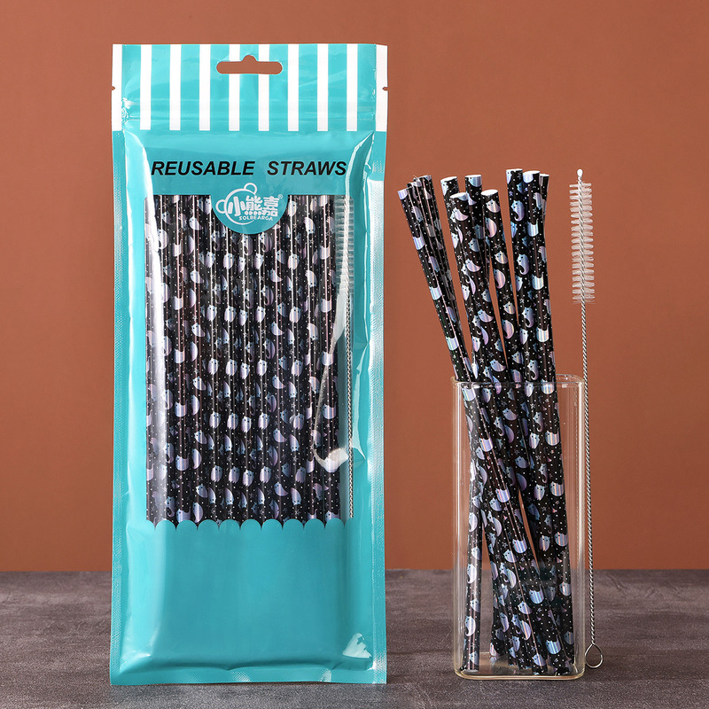 卸売ハロウィンプリントストローカラーストロー環境保護食品グレードのアイデアリサイクル可能なプラスチックストロー|undefined
