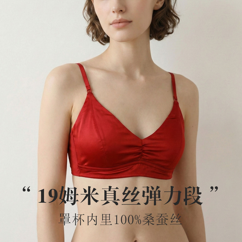 Tangge 19mm Silk Stretch Satin Pleated Sexy Bra Mulberry Silk Ultra-Thin French Triangle Cup Intimates