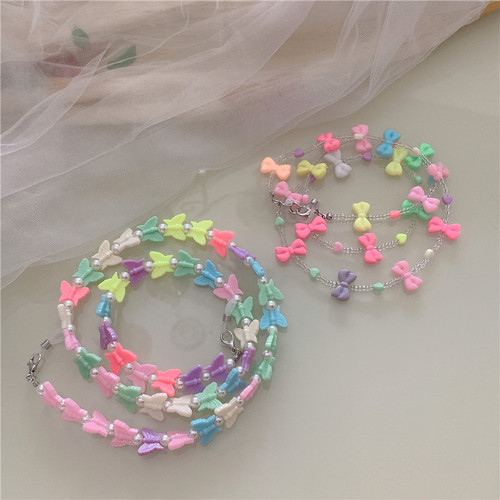  New Japanese & Korean Candy Color Butterfly Lapel Pin Acrylic Necklace Chain Eyeglass Chain Strap for Women Cross-border