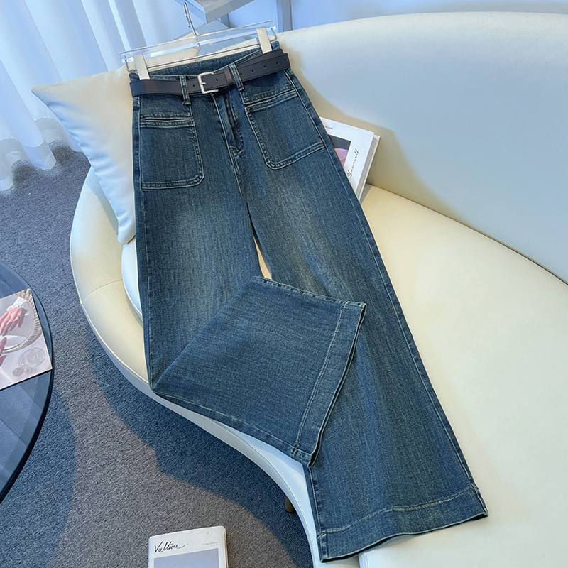ハイウエストAラインワイドレッグジーンズルーズレディース夏薄いビッグフットパンツ2025春新作ストレートパンツ|undefined
