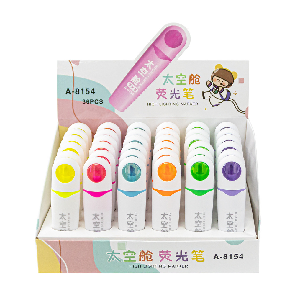 cápsula espacial serie de resaltador de cabeza blanda alto valor de cara liberación marcador marcador de puntos clave de los estudiantes bolígrafo
