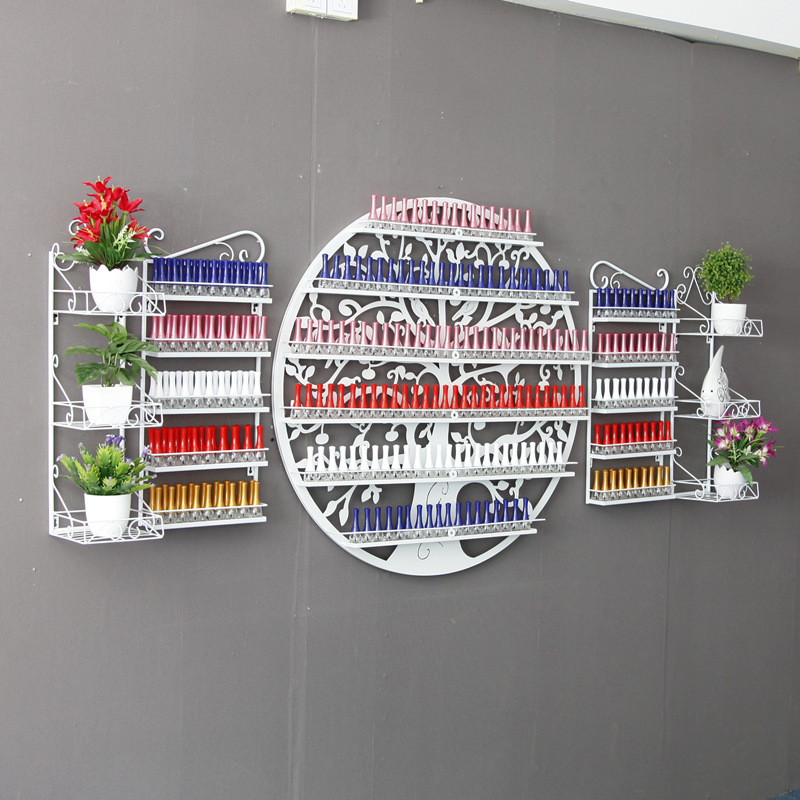 圆形指甲油架子置物展示架化妆品架壁挂铁艺美甲店展示柜货架包邮