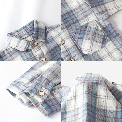 Children's interlock gauze grid top spring casual cotton fabric versatile long sleeve unisex children's stand-up collar base shirt