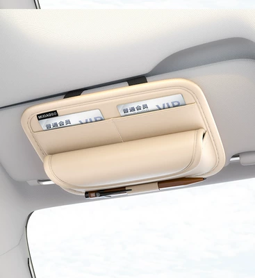 Car Sun Visor Storage Clip, Car Glasses Clip/Bill Clip - 3116-nappa-leather-bill-holder-beige