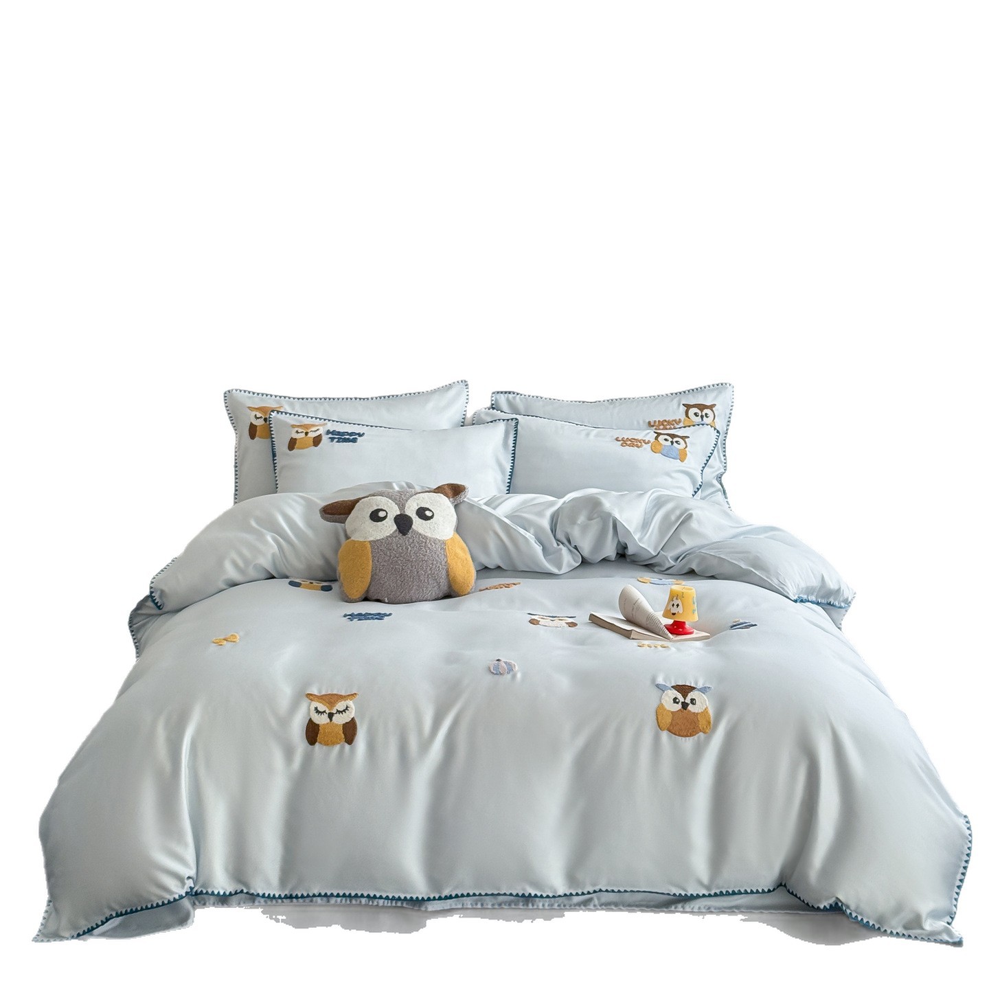 Summer Ice Silk Duvet Cover Set, Cooling Cartoon Bedding Four Piece_voghion.com