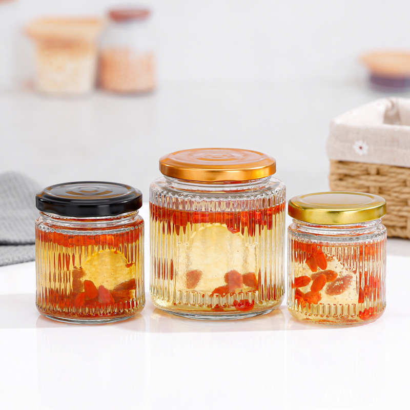 150 200 380 500竖纹冰糖雪梨燕窝花胶透明玻璃罐glass jam jar