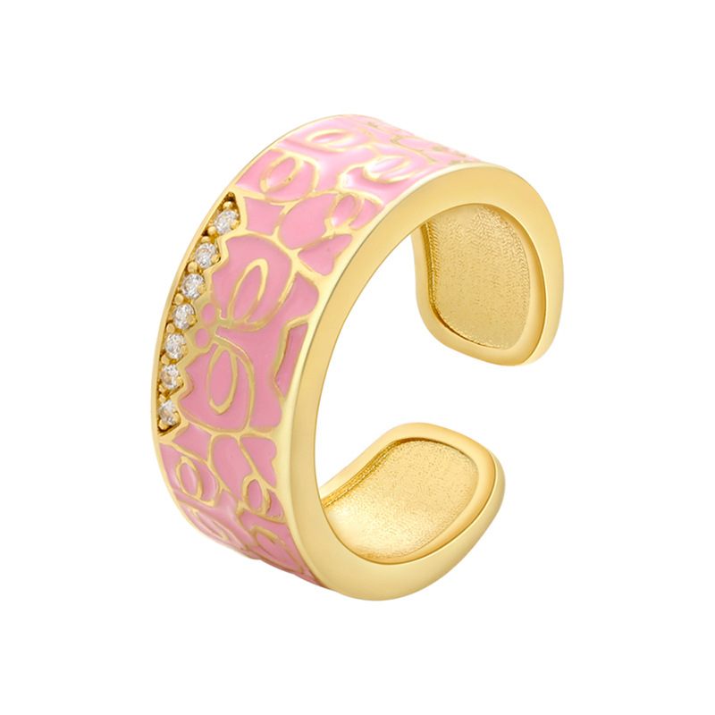Hecheng Ornament Colorful Oil Necklace Ring Irregular Pattern Open-end Zircon Ring  Vj307 display picture 3