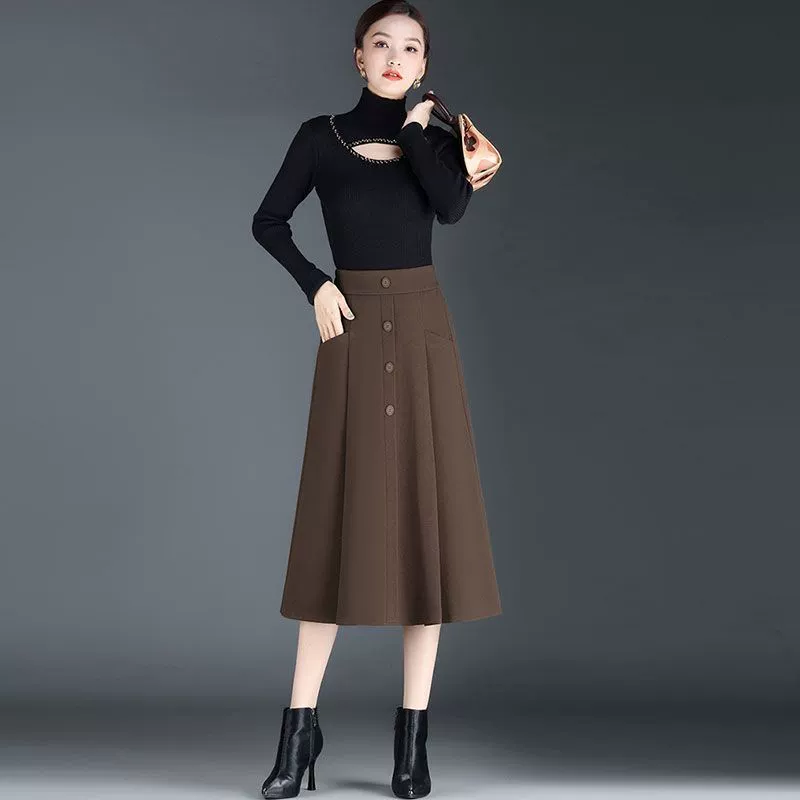 Внешнеторговая трансграничная шерстяная юбка Юбка Юбка Женская весна Осень Зима 2025 Новый темперамент Тонкая средняя длинная юбка-зонтик ins