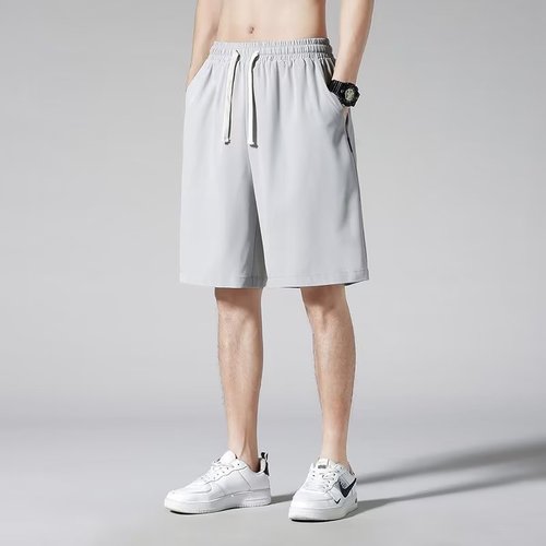 Men's Stretchy Ice Silk Track Pants with Wide Leg Design, Loose and Casual, Solid Color, Versatile, Elastic Waist