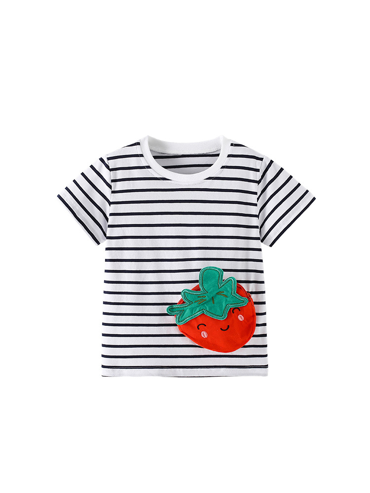 Malwee transfronterizo nueva camiseta de ropa infantil para niños verano, Europa y Estados Unidos, rayas de cuello redondo, mangas cortas para niños de 3 - 8 años