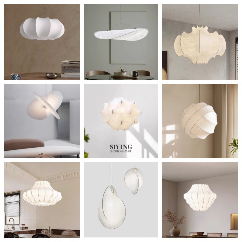 Araña de estilo japonés de diseñador nórdico Huixin, lámpara de dormitorio de restaurante Wabil Fengke, casa de familia, salón de té, candelabro de seda zen
