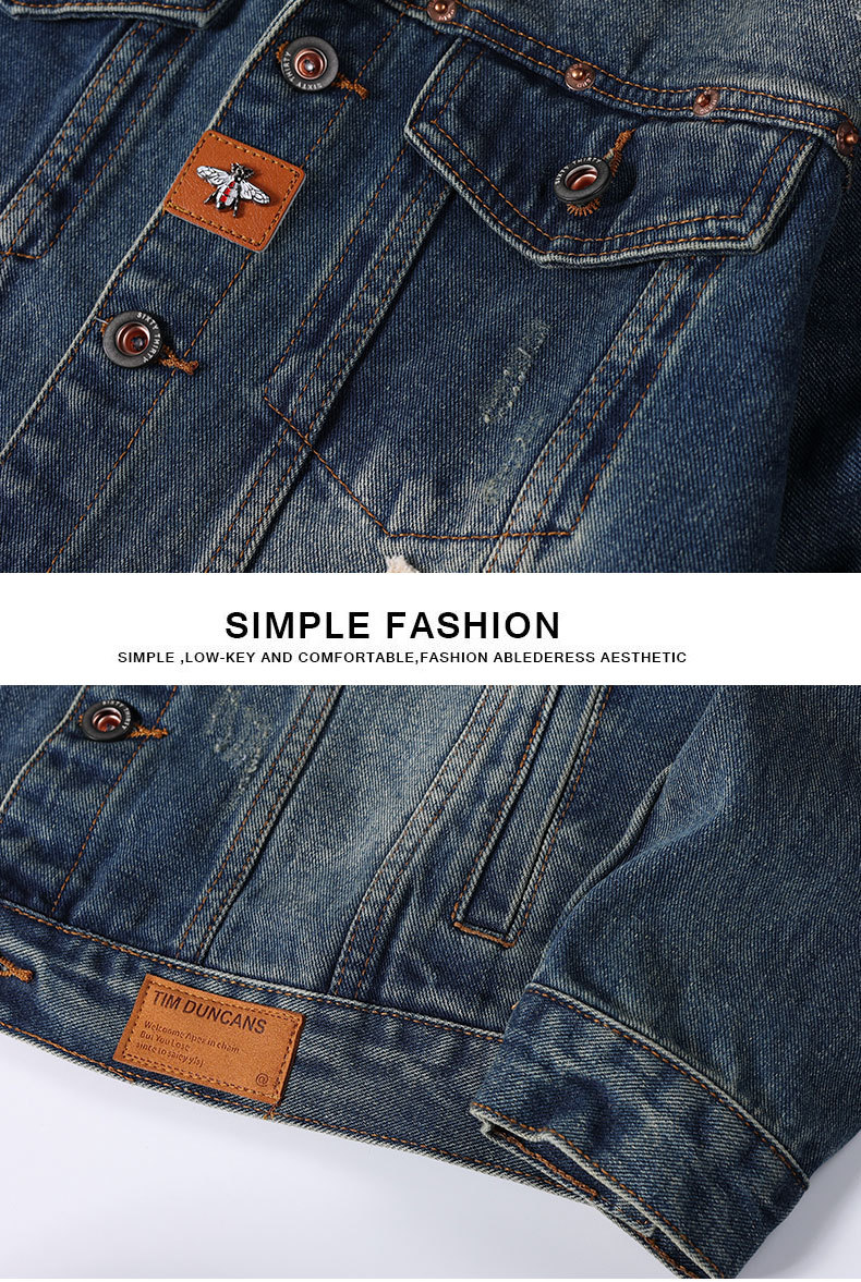 Men's Denim Jacket Embroidered Loose Fit Washed Cotton Outerwear_voghion.com