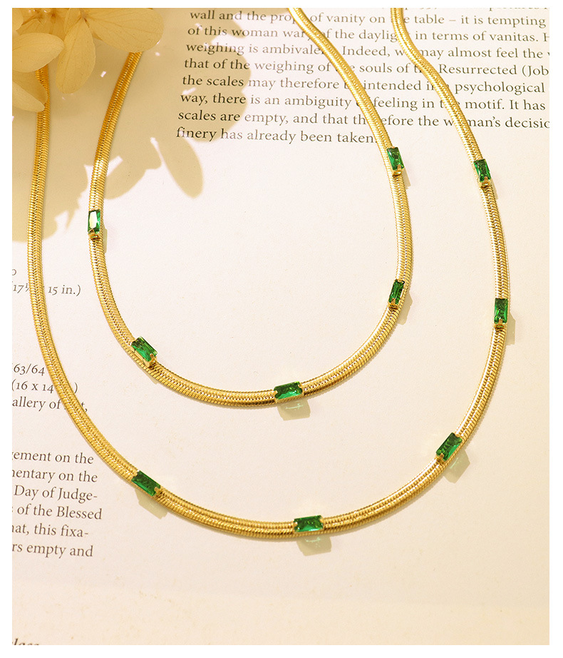 Fashion Green Zircon Simple Geometric Titanium Steel 18k Bracelet Necklace display picture 3