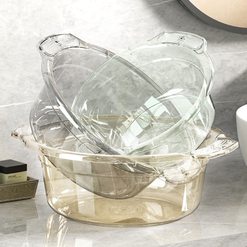 厚みのある大容量の透明洗面器家庭用学生寮のバスルームプラスチック洗面器小さな赤ちゃんの足洗い洗面器|undefined