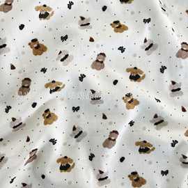全棉双层纱布小熊波点印花绉布家居服睡衣童装床品箱包连衣裙面料