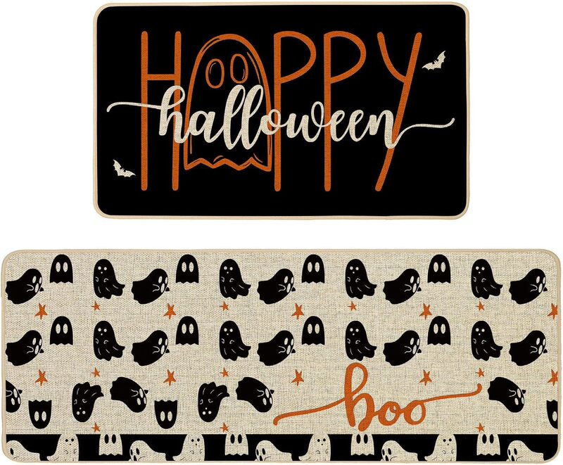 国境を越えたハロウィーンのカボチャの床マットキッチンの2つのセットの長さは汚れに強い吸水足マット玄関マットを管理しやすい|undefined
