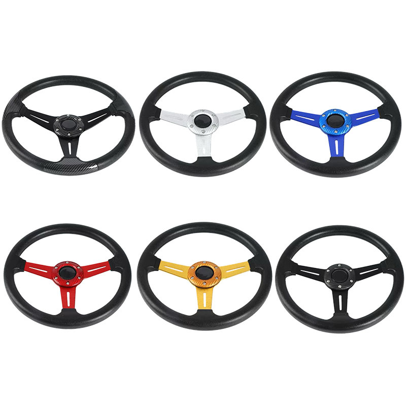 Car Modified Steering Wheel PU Racing Steering Wheel 14inch Personalized Carbon Pattern Patch 345mm Cross-Border