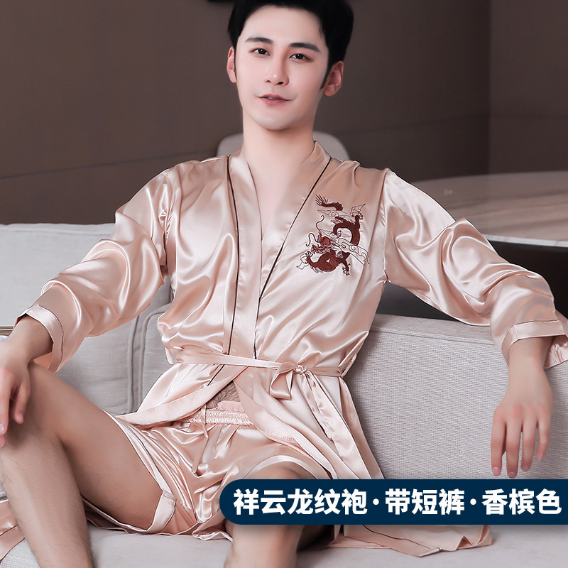 LJ Xiangyun Dragon Pattern 로브-샴페인 컬러 벨트 쇼츠