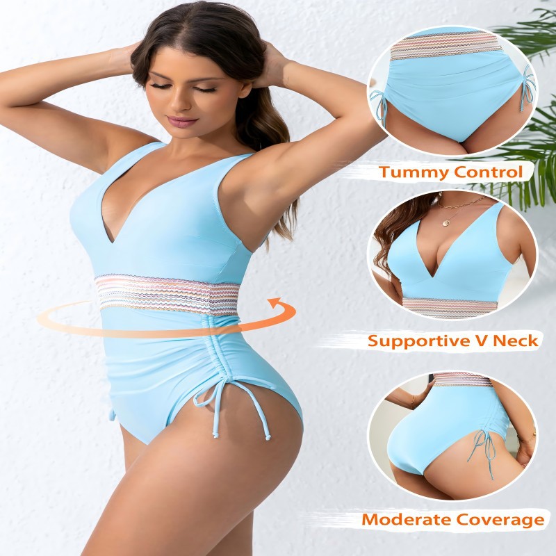 2025 Amazon Europa y los Estados Unidos nuevos trajes de baño abdominales de mujer unidos trajes de baño moderados delgados trajes de baño de cuerda combinados de color