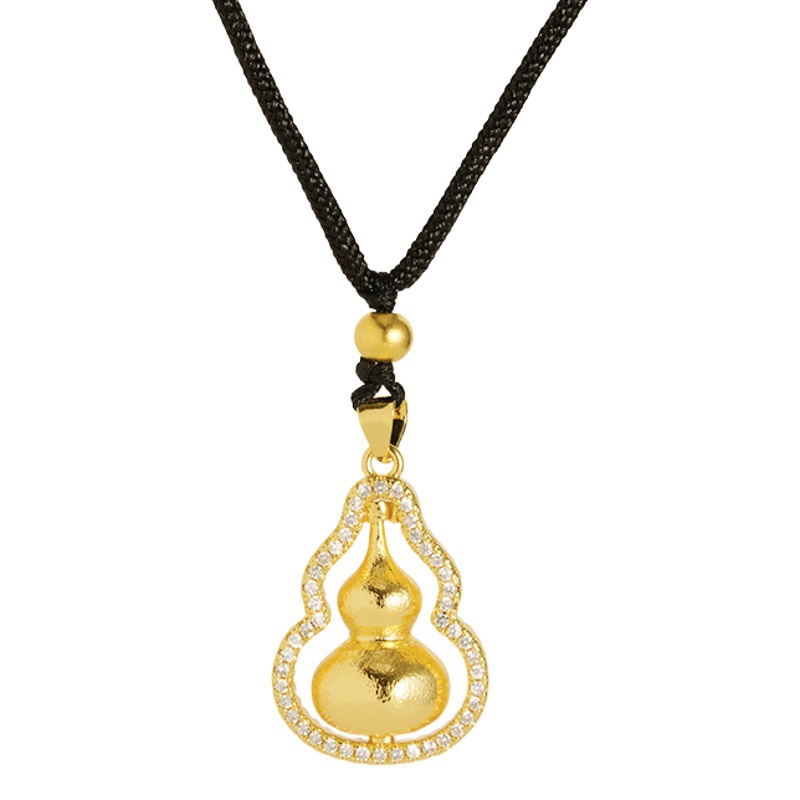 Tienda de oro mismo estilo de arena incrustado de diamantes de oro Fu Lu collar de calabilla colgante giratorio de la joyería China de las mujeres Ruyi colgante de alto grado