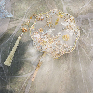 Wedding Bride Round Fan Ancient Style Finished Chinese Wedding Xiuhe Fan Handmade Wedding Fan DIY Material Package Wholesale