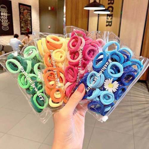 50 Towel Circle Storage Bag 3CM Small Size Children's Thumb Hair Circle Simple Fashion Cute High Elasticity Hair Tie Decor 