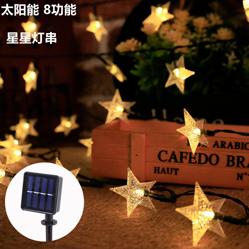 Solar estrella de cinco puntas estrellada LED estrella luz cadena patio paisaje luz con vacaciones de Navidad luz decorativa al aire libre