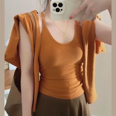 女性用モーダル日焼け止めブラウス、サスペンダースカートとカーディガンのツーピースセット、小さなショール付きの薄い夏用