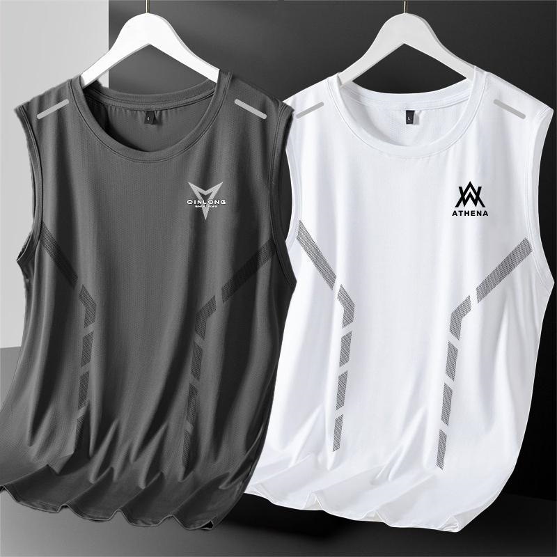 Ice Silk Sports Vest Men's Summer New Quick-Drying Sleeveless Vest Loose Running Fitness Outer Wear Sleeveless T-Shirt