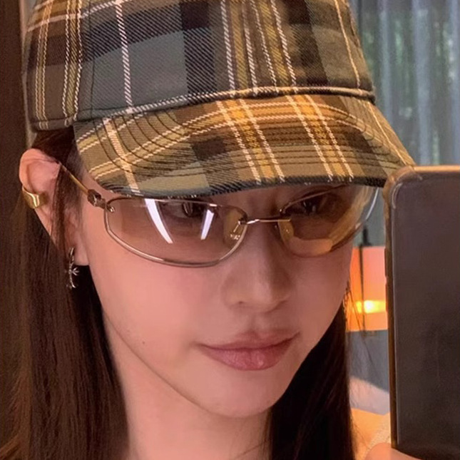 2025新款韩版曲面无框y2k千禧辣妹风墨镜女款潮时髦高级感太阳镜|undefined
