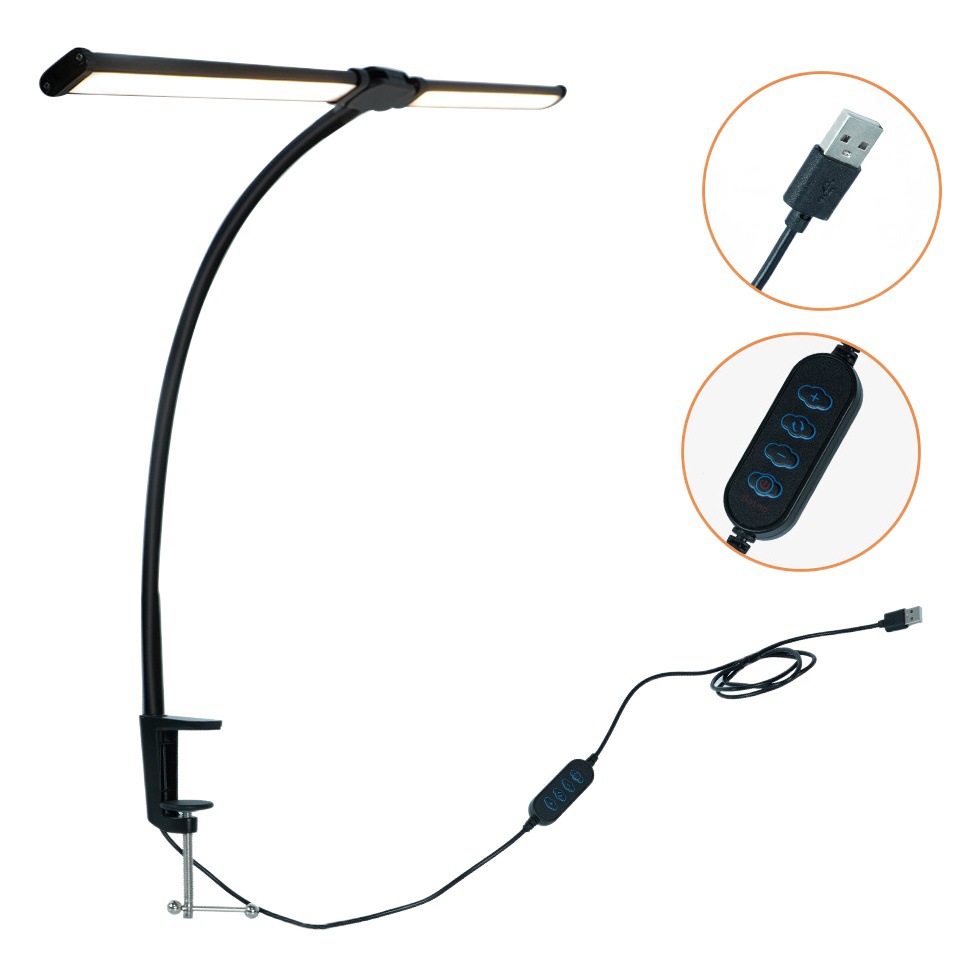 Lámpara de escritorio para protección ocular, lámpara con clip de doble cabezal, lámpara LED de escritorio, lámpara de estudio para dormitorio, lámpara para pantalla de ordenador
