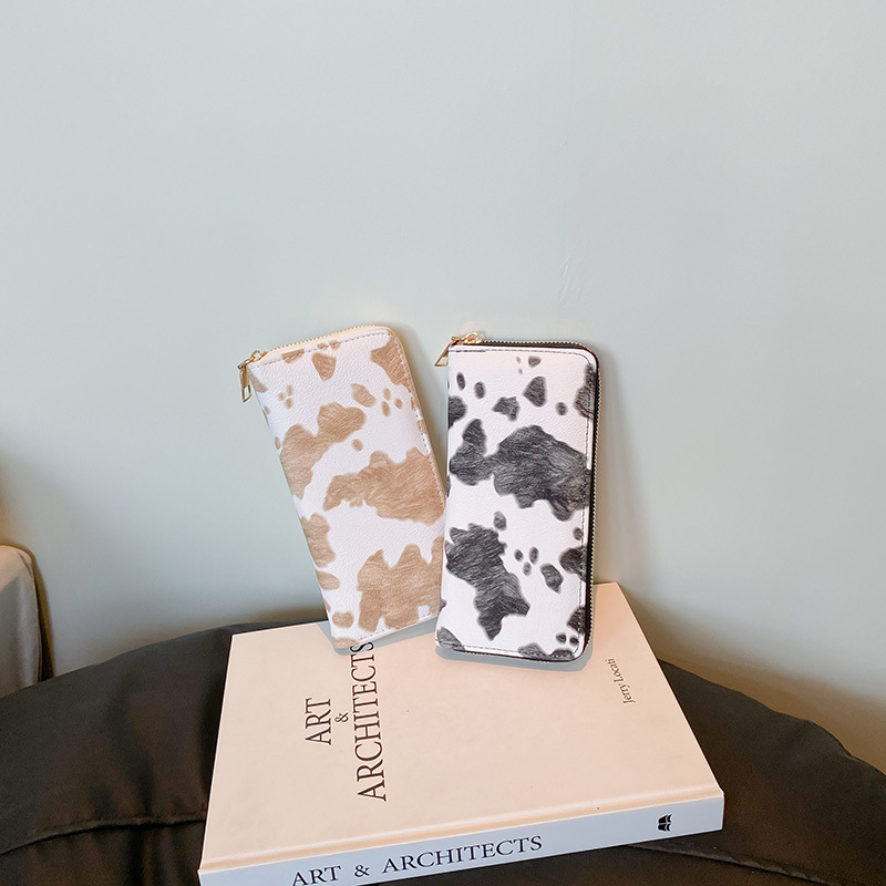 Korean Style Women's Wallet Long Zipper Clutch Bag Simple and Fashionable Cow Pattern Printed Coin Purse Card Holder Mobile Phone Bag