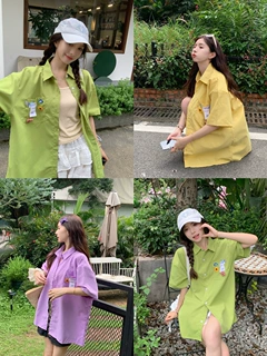夏季多巴胺亮色短袖衬衫女2026年百搭学生小众设计感Polo领上衣服