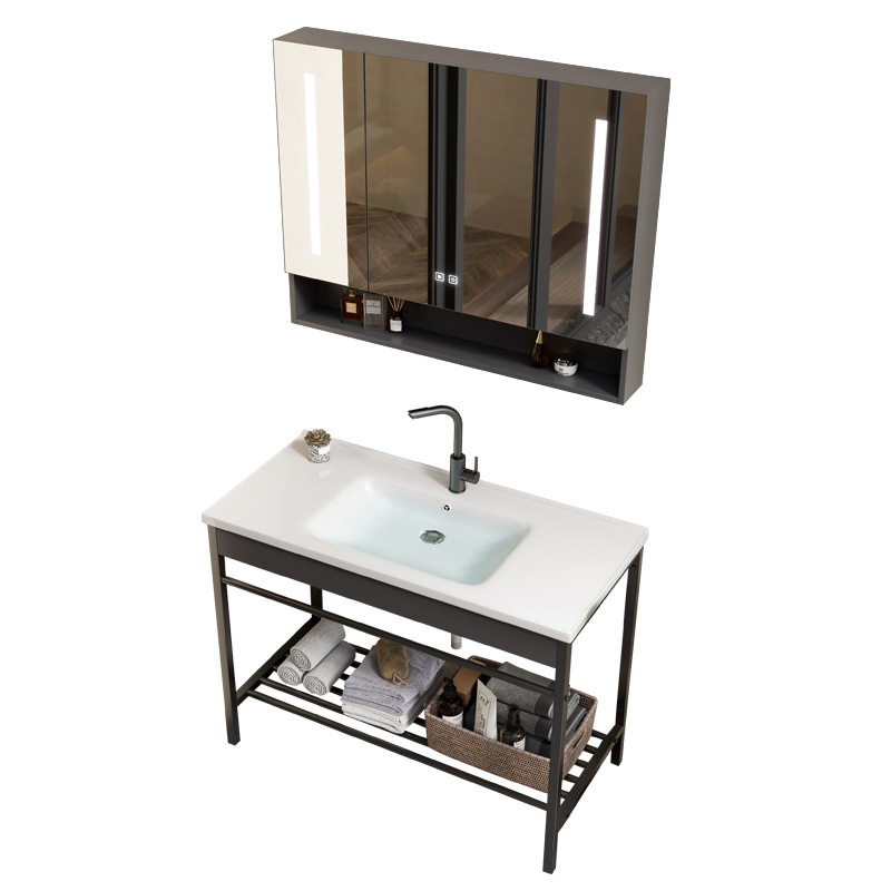 Acero inoxidable soporte de piso simple integrado lavabo lavabo cerámico lavabo balcón lavabo gabinete