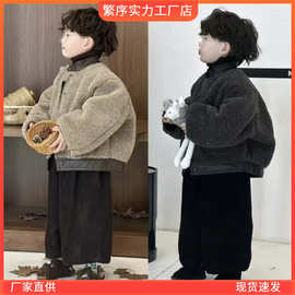男童加绒套装毛衣2025新款加厚拼接外套裤子内搭柔软舒适保暖潮流