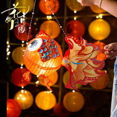 中秋节灯笼儿童手提手工diy材料包锦鲤花灯发光汉服金鱼灯地摊