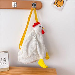 2025 New Ins One-Shoulder Cross-Body Cute Short Plush Big Rooster Bag Funny Student Kidsren Gift Casual Bag