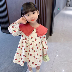 Dress for Girls with Baby Doll Collar, Small Floral Patterns, Stylish Spring and Autumn Season Gowns for Baby Girls, Korean Version Princess Spring Outfits 2024 New Dresses