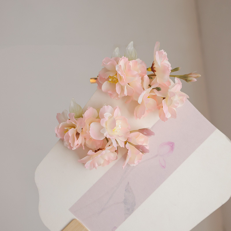 peach blossom barrettes cherry blossom hydrangea silk flower side clip flower embellishment artificial flower all-match ancient style han chinese clothing headdress ornament