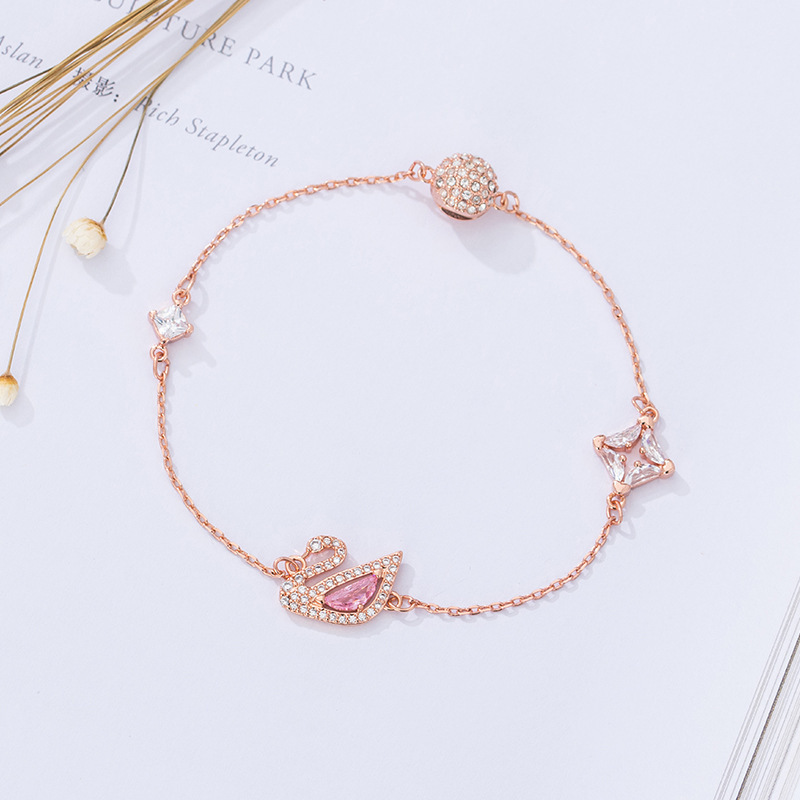 Shijia Pink Swan Magnetic Bracelet Women's Swarovski Element Crystal Blue Diamond Swan Bracelet Chinese Valentine's Day Valentine's Day Dropshipping