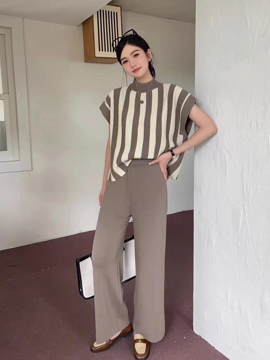 420g Weight Daily Women's Casual Elegant Stripe Polyester Pant Co-ord Set Pants Sets