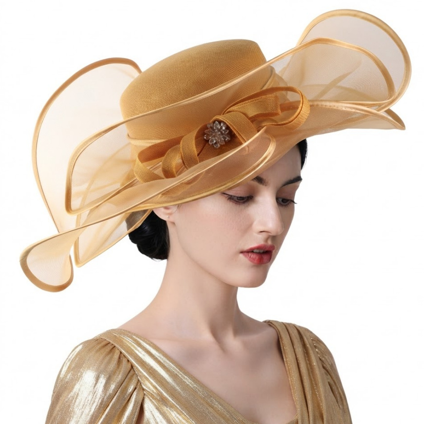 European and American faux linen exaggerated mesh top hat, horse racing festival hat, elegant banquet party headwear, headpiece, ladies' church hat