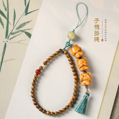 原創手工編制DIY文玩三不佛萌寵創意手機短款手腕防摔吊墜民族風