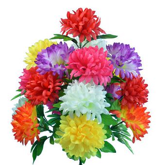 工厂仿真花批发大把束清明花祭祀绢花18朵球菊花束和摆放假花花束