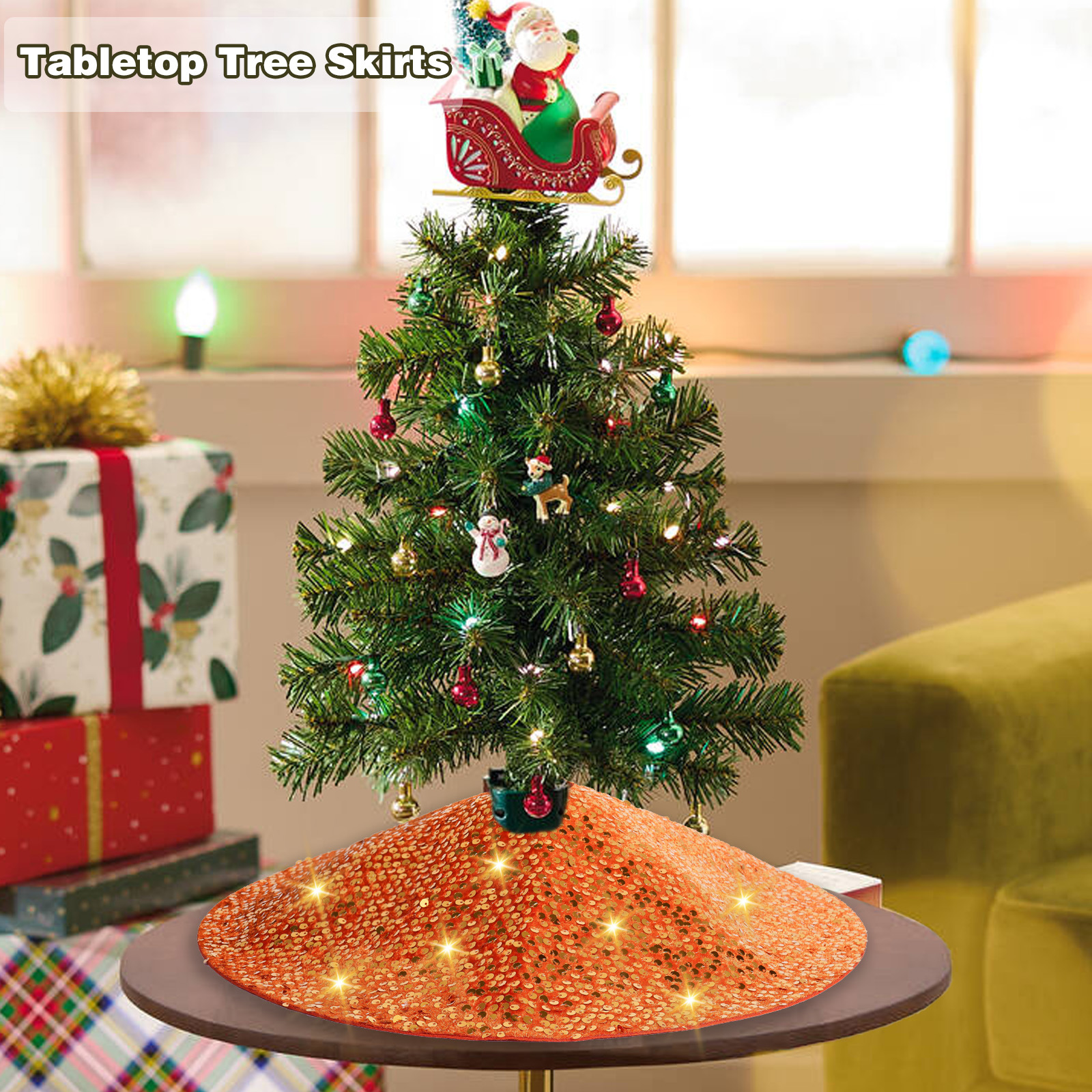 Navidad transfronteriza de alta calidad brillante falda de árbol delantal naranja creativo accesorios de árbol de Navidad decoración navideña